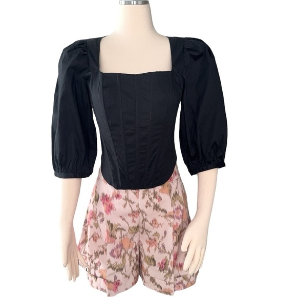 Jason Wu Corset Square Neckline Puff Sleeve Crop Top Black Size Medium NEW - Picture 1 of 13